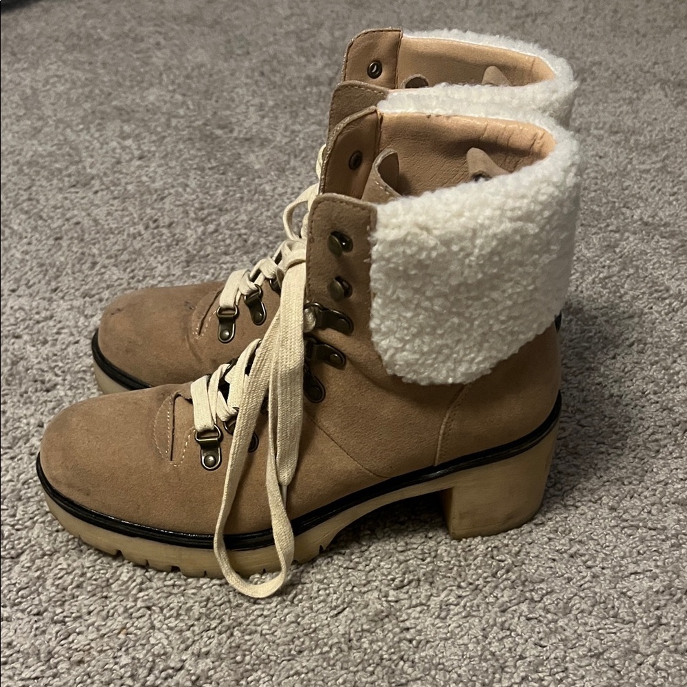 Vici Tan Lace-Up Boots with Cozy Fleece
